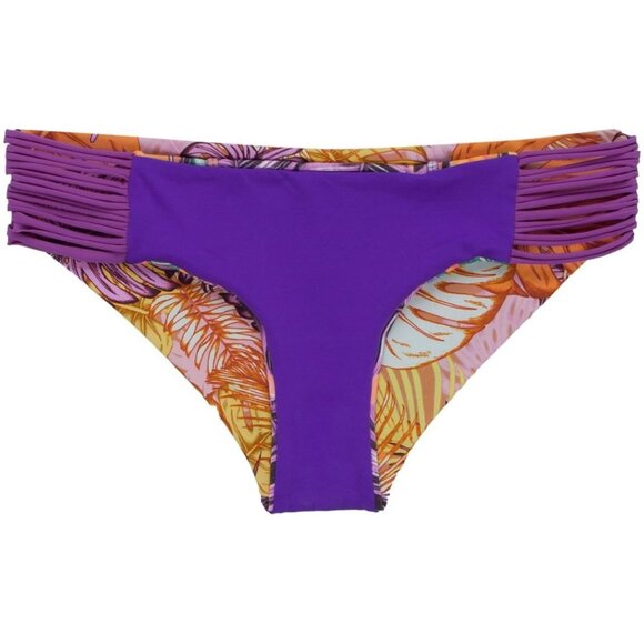 NWT MAAJI Lady Violet Reversible Bikini Bottoms Sz L Tropical Leaf Print Purple - Picture 3 of 9